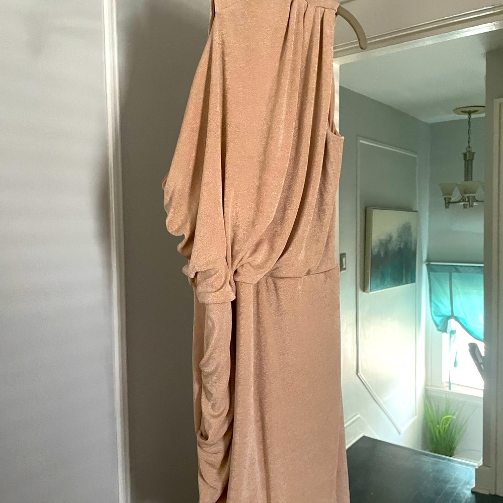 High neck ruched side body con dress